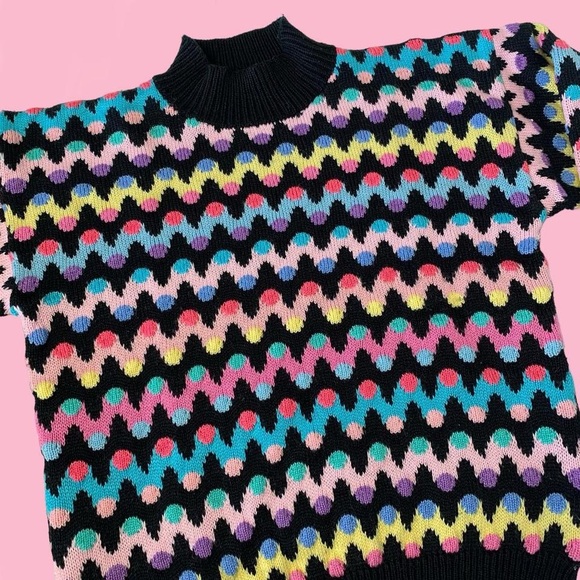 Vintage Small Northern Isles Retro Print Mock Neck Sweater! - Picture 2 of 7